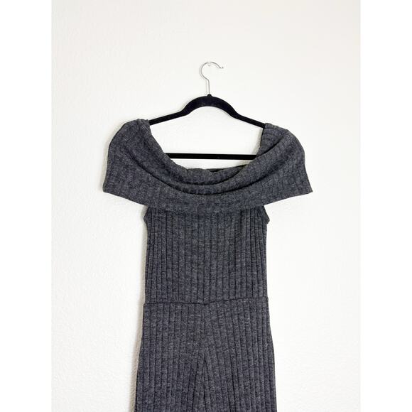Lulus Always Styling Charcoal Grey Off-the-Shoulder Ribbed Jumpsuit Size Small - Picture 12 of 14
